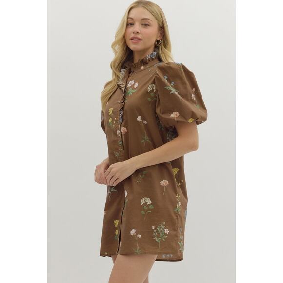 ENTRO Meadow Frolic Floral Puff Sleeve Mini Dress Size S NWT - Picture 4 of 6